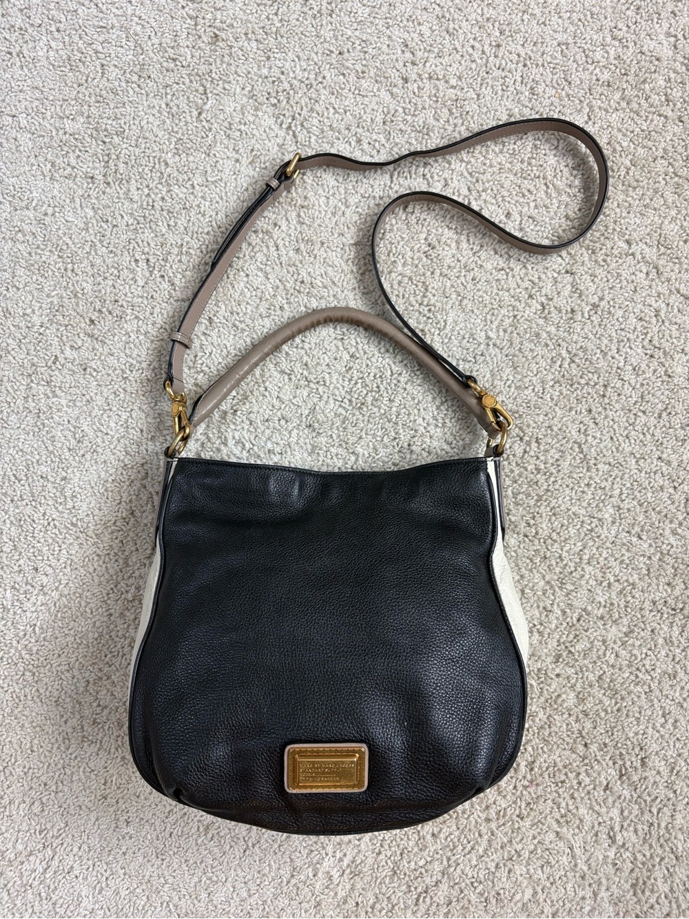 MARC by MARC JACOBS Black Beige Ivory Leather COLORBLOCK Convertible HOBO BAG